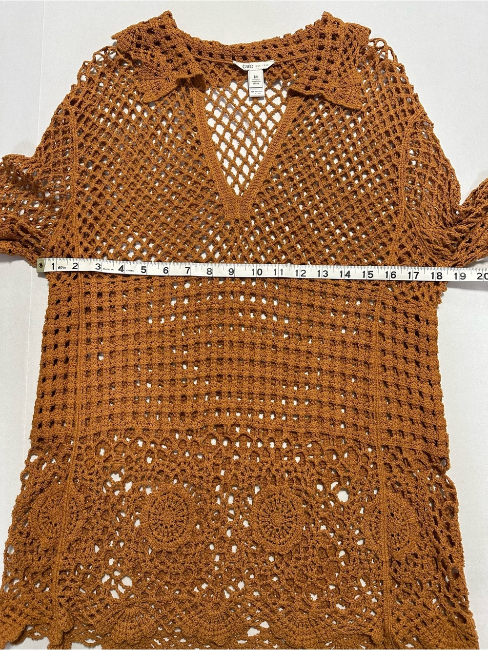 Brown Boho Crochet Top Women’s M Cotton Cover-Up Tunic Mini Dress Cottagecore - Picture 8 of 12